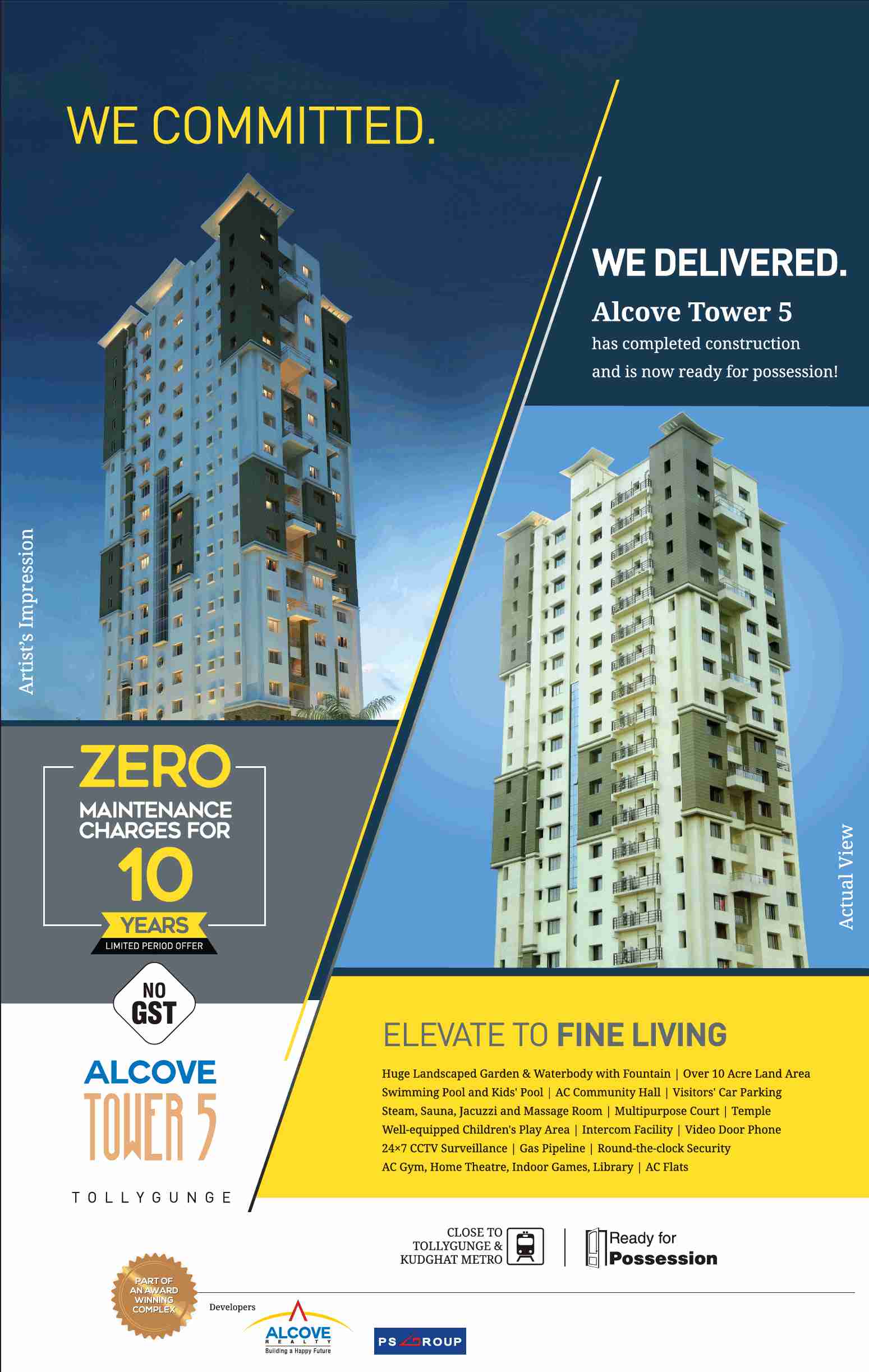 Live with zero maintenance charges for 10 years at PS Alcove Tower 5 in Kolkata